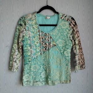 Vtg 90s Y2K Women's Small Top Patchwork Lace Phoebe Buffay Fairy Grunge Boho